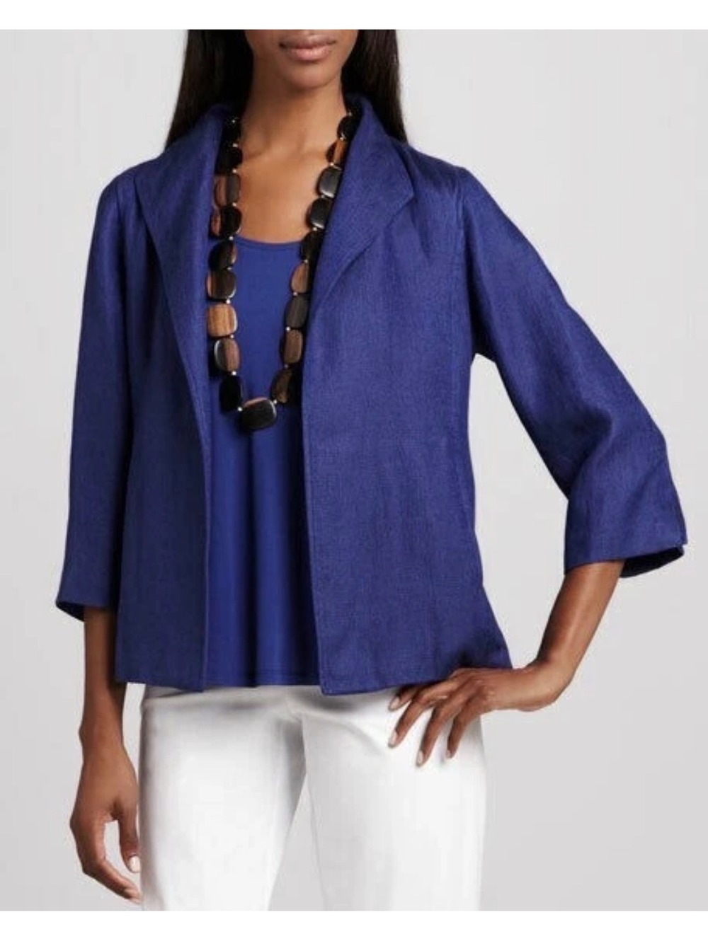 Eileen Fisher Linen Basket Sheen Jacket 3X Purple Open Front 3/4 Sleeve